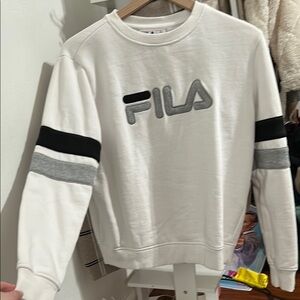 Fila Men's Crewneck Sweater in White with Black and Gray Stripes